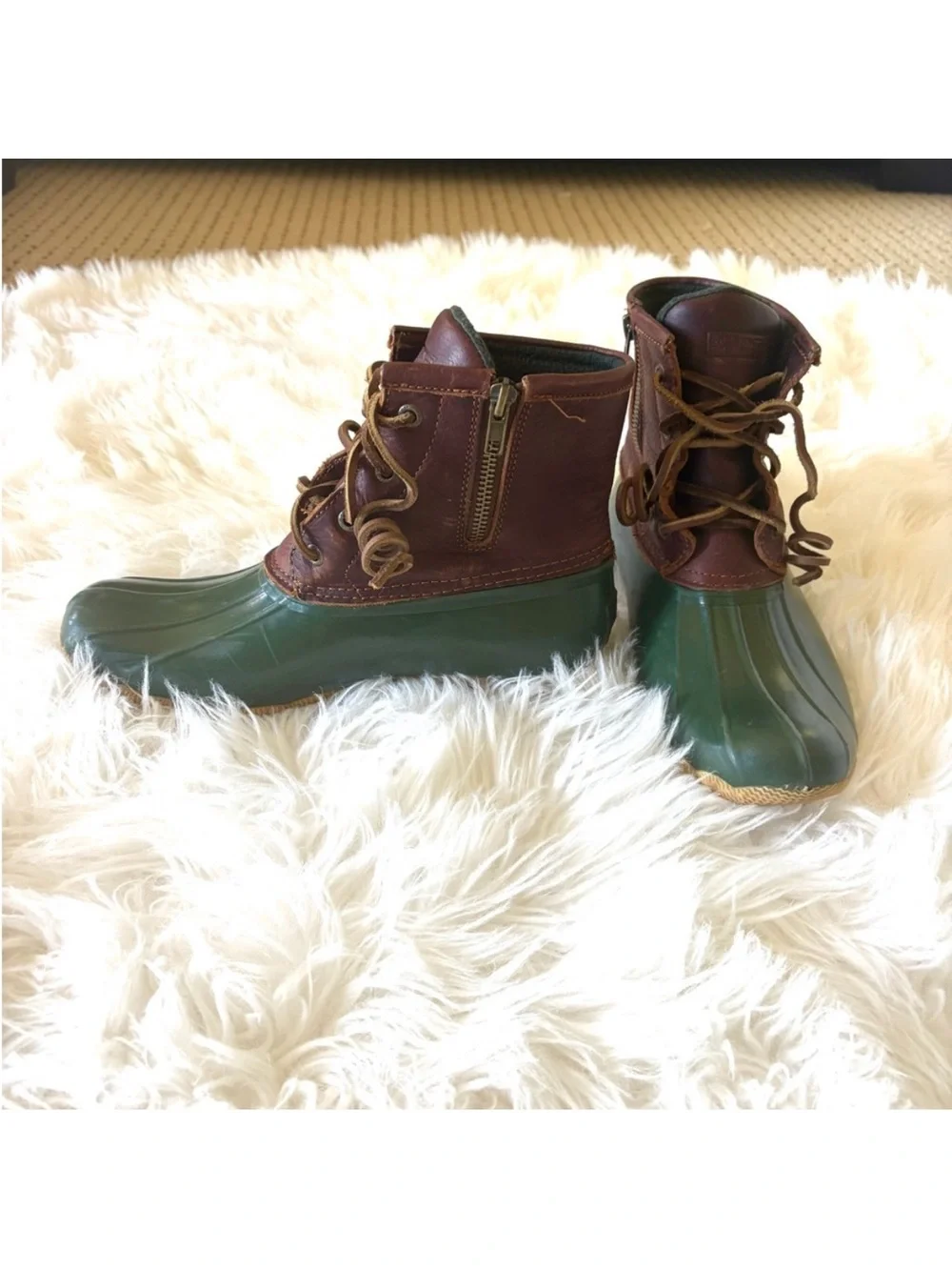Sperry Green & Brown Duck Boots  Size 8